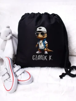 Czarny worek dla dziecka cool dino + imię