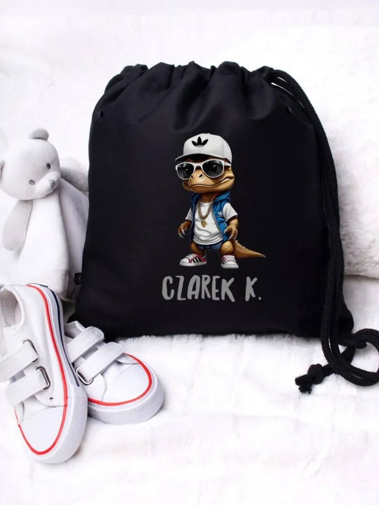 Czarny worek dla dziecka cool dino + imię