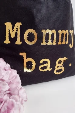 Czarny worek z nadrukiem mommy bag