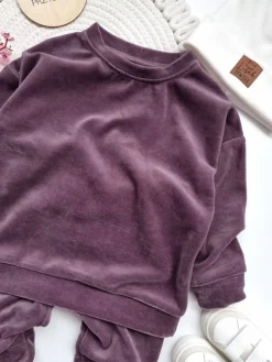 Dres welurowy dziecięcy jagodowy bluza + spodnie