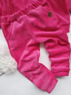 Dres welurowy dziecięcy neon róż bluza + spodnie
