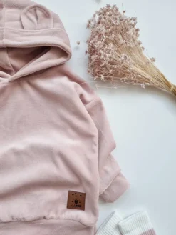 Dres welurowy dziecięcy pudrowy róż bluza + spodnie