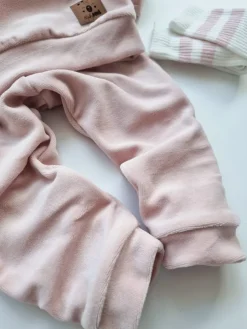 Dres welurowy dziecięcy pudrowy róż bluza + spodnie
