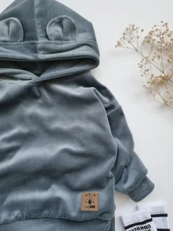 Dres welurowy dziecięcy szary bluza + spodnie