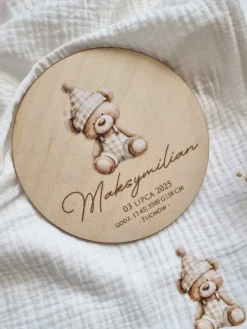 Drewniana tabliczka metryczka misio mały słodziak