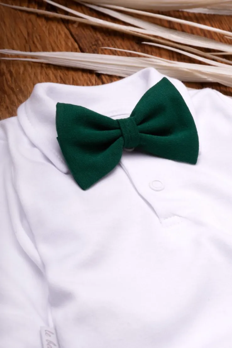 Elegancki komplet dla chłopca body polo + mucha + spodnie