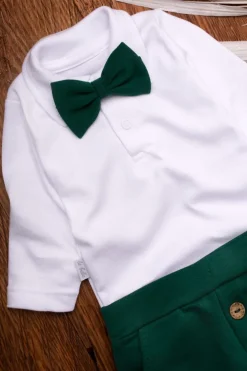 Elegancki komplet dla chłopca body polo + mucha + spodnie
