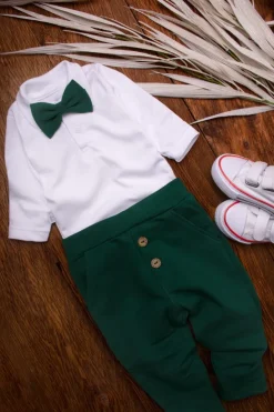 Elegancki komplet dla chłopca body polo + mucha + spodnie