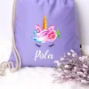 Fioletowy worek plecak z jednorożcem + imię dziecka