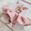 Gumka scrunchie do włosów muślinowa pudrowy róż