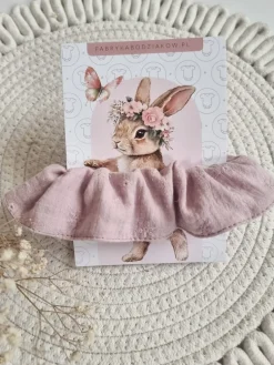 Gumka scrunchie do włosów różowa haftowane kwiatuszki