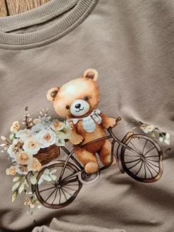 Kawowy komplet dresowy misio na rowerze bluza + spodnie