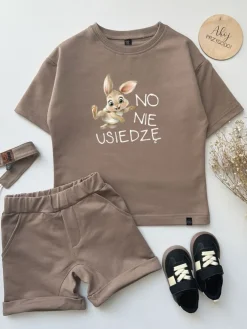 Kawowy komplet dresowy No nie usiedzę (koszulka+ szorty)