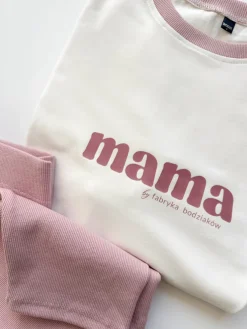 Komplet damski z nadrukiem mama (koszulka + kolarki brudny róż)