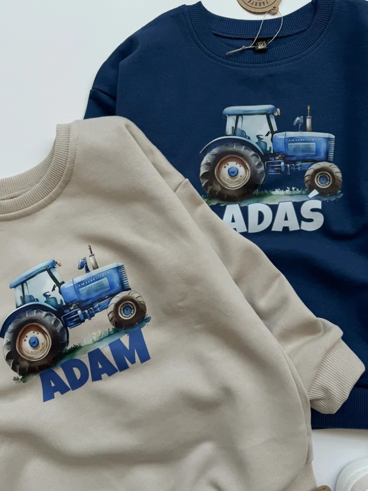 Komplet dla dziecka niebieski traktor (bluza + spodnie)