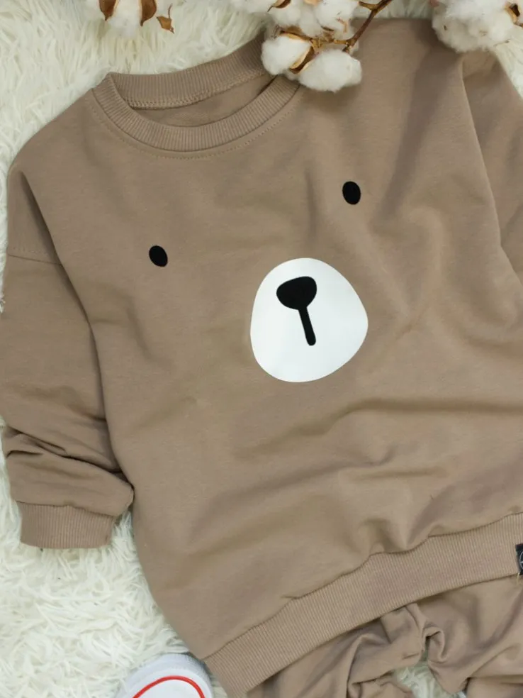 Komplet dla dziecka z buźką misia (bluza + spodnie)