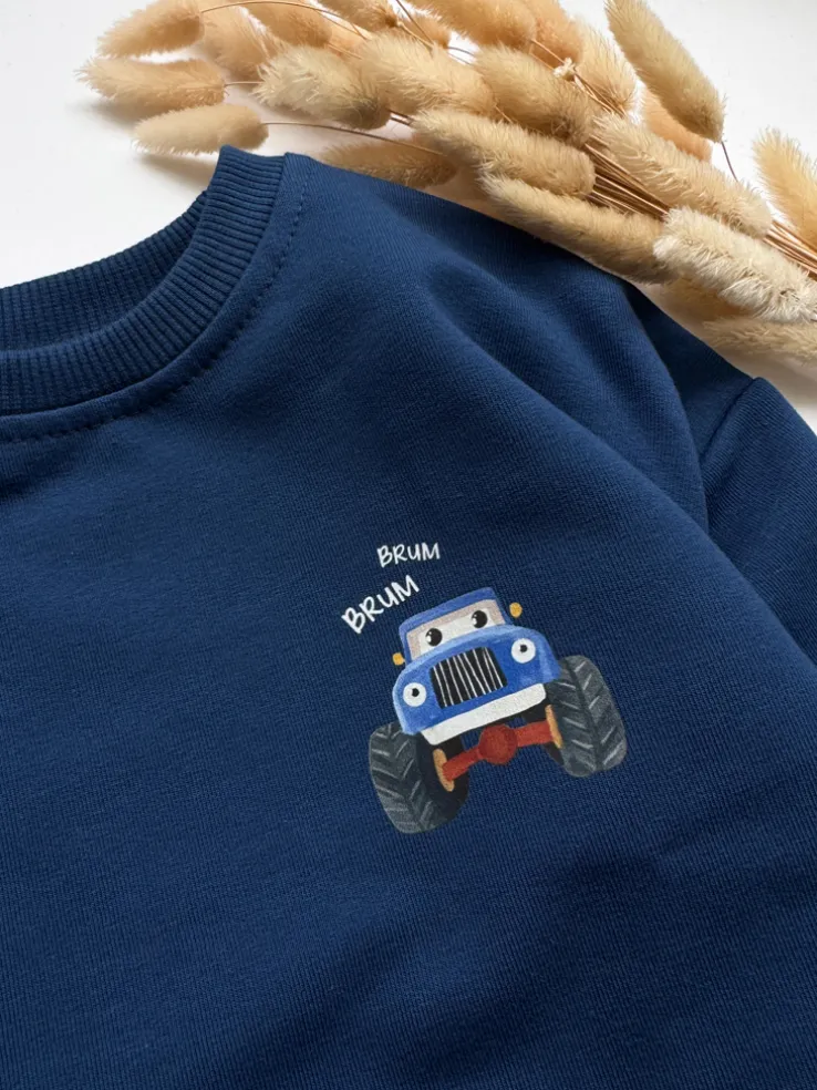 Komplet dla dziecka z nadrukiem Brum Brum (bluza + spodnie)