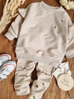 Komplet dla dziewczynki bluza + legginsy pszczółki na beżu