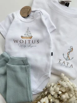 Komplet dla taty i dziecka z nadrukiem kotwicy i łódki