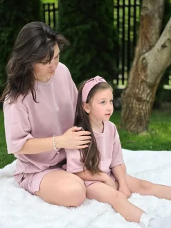 Komplet dresowy dla mamy i dziecka brudny róż