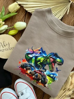 Komplet dresowy kolorowy t-rex (bluza + spodnie)