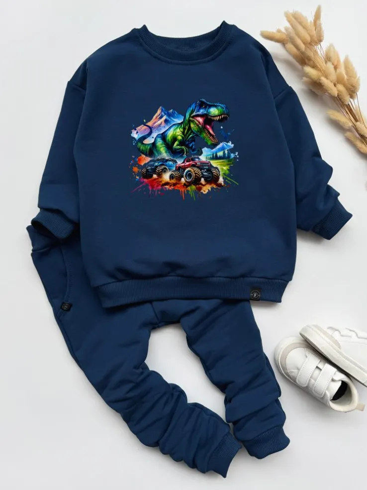 Komplet dresowy kolorowy t-rex (bluza + spodnie)