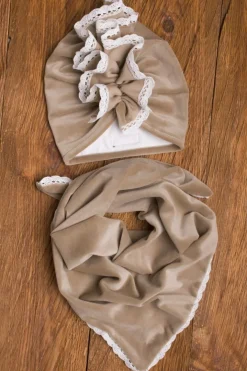 Komplet welurowy beżowy turban + chusta