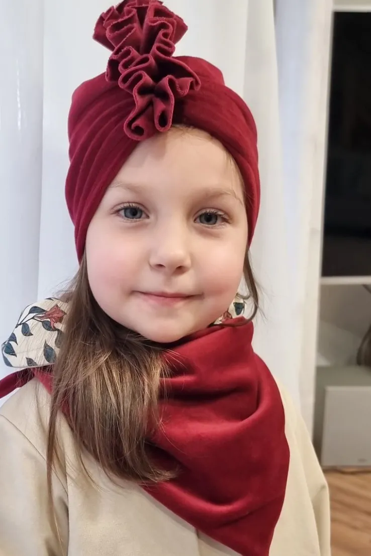 Komplet welurowy bordowy turban + chusta