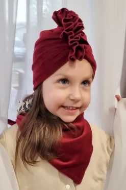 Komplet welurowy bordowy turban + chusta