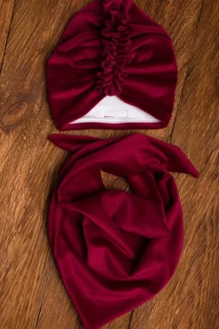 Komplet welurowy bordowy turban + chusta