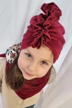 Komplet welurowy bordowy turban + chusta