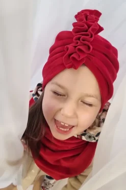 Komplet welurowy czerwony turban + chusta