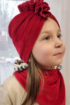 Komplet welurowy czerwony turban + chusta