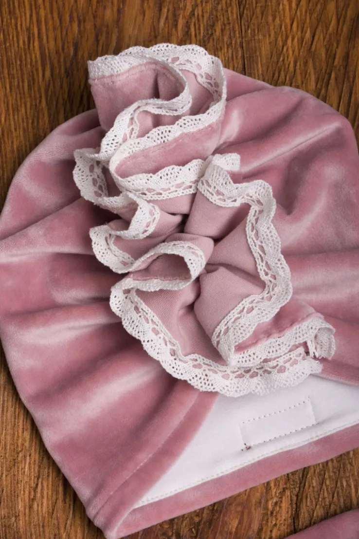 Komplet welurowy różowy turban + chusta