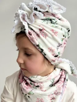 Komplet welurowy w kwiaty turban + chusta