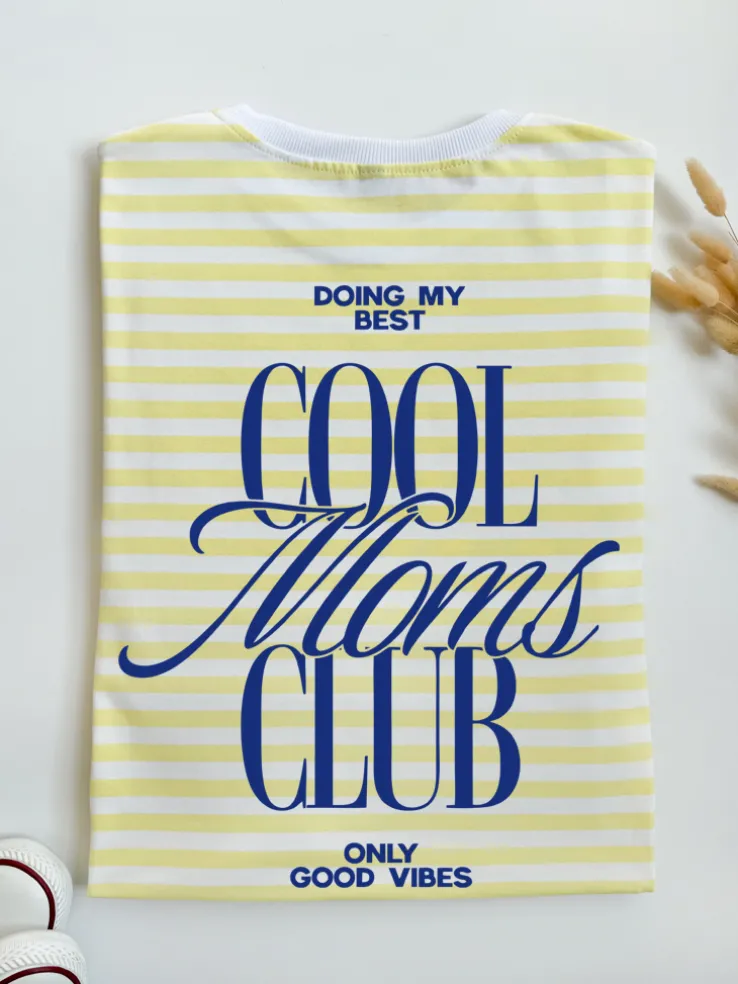 Koszulka damska w paski z nadrukiem cool moms club