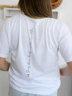 Koszulka damska w serek z nadrukiem strong, brave, lovely and beautiful mom