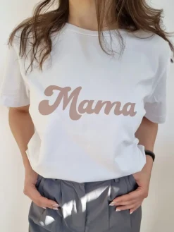 Koszulka damska z beżowym nadrukiem Mama