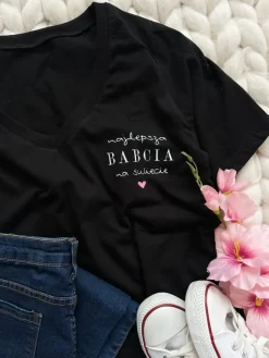 Koszulka damska z dekoltem w serek najlepsza babcia na świecie