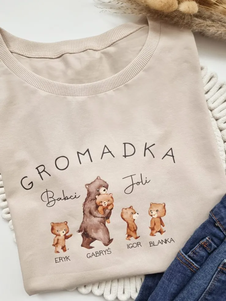 Koszulka damska z nadrukiem gromadka Babci