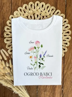 Koszulka damska z nadrukiem ogród Babci