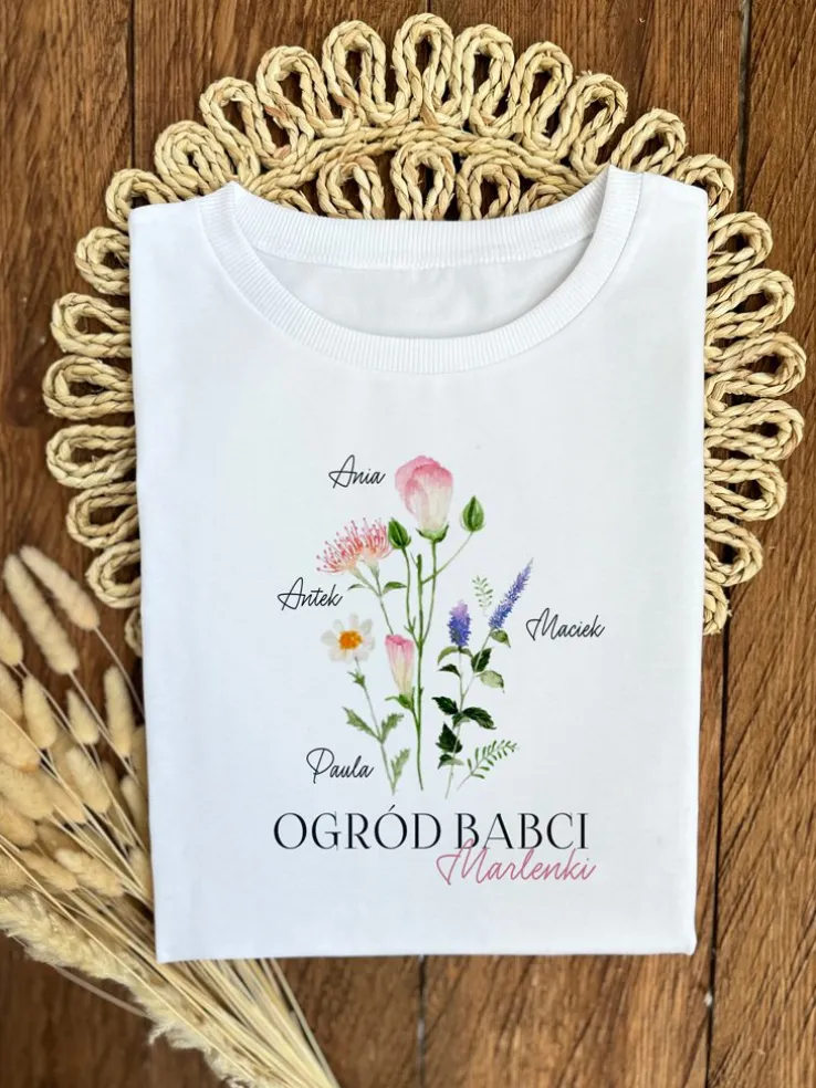 Koszulka damska z nadrukiem ogród Babci