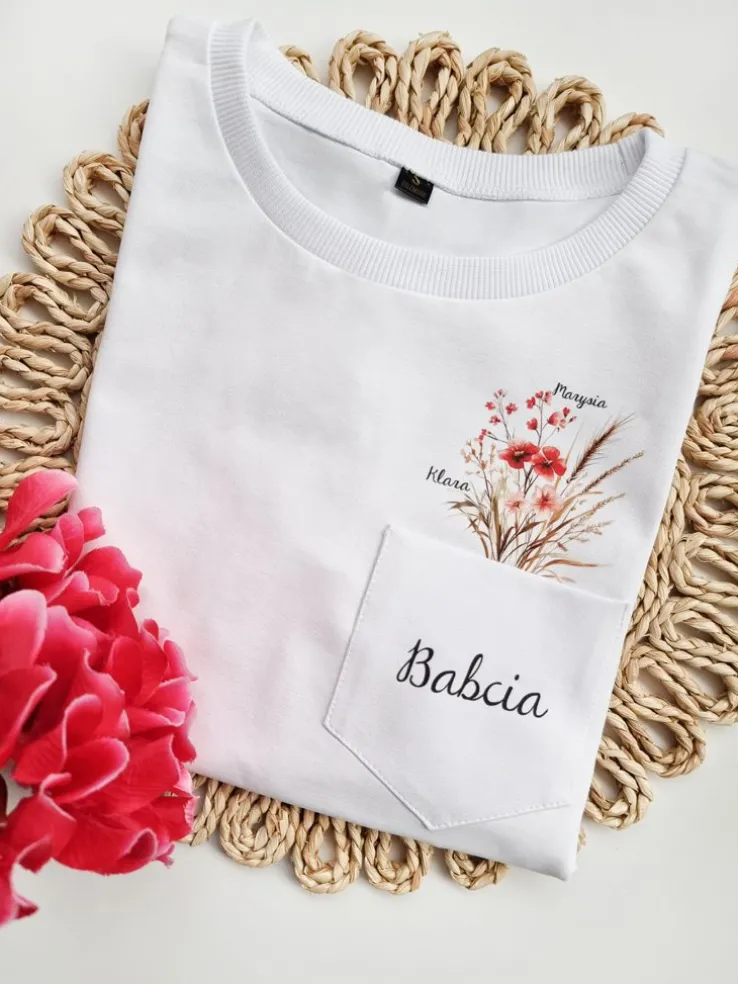 Koszulka dla Babci kwiaty w kieszonce