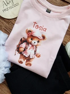 Koszulka dziecięca miś w różowym ubranku