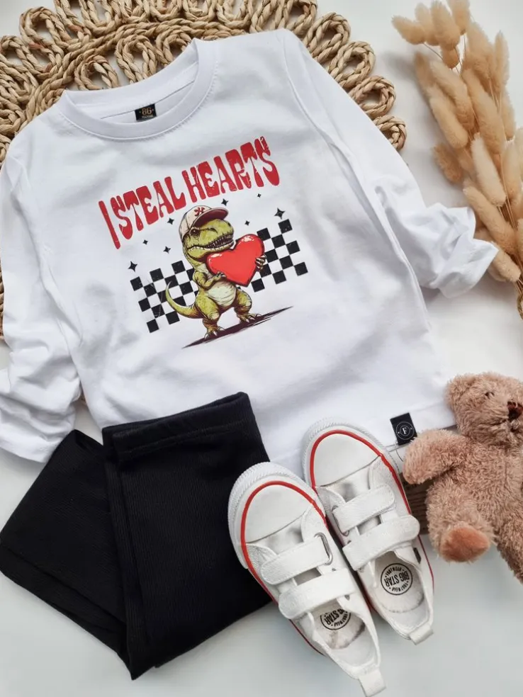 Koszulka dziecięca z dinozaurem I STEAL HEARTS