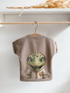 Koszulka dziecięca z nadrukiem dinozaura w kapturze