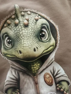Koszulka dziecięca z nadrukiem dinozaura w kapturze