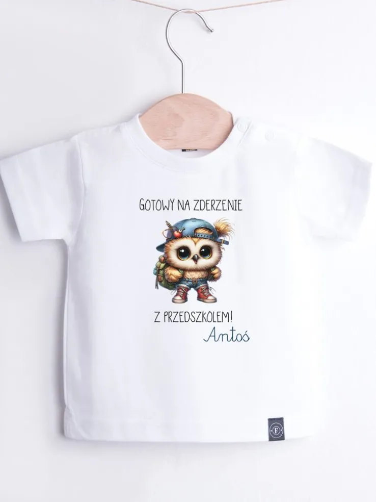 Koszulka dziecięca z sówką gotowy na zderzenie z przedszkolem