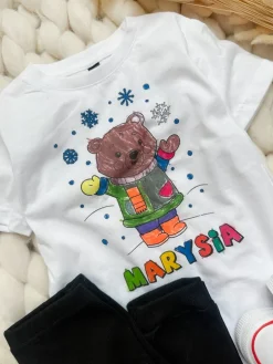 Koszulka kolorowanka zimowy misio + pastele