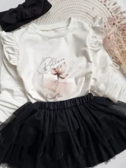 Koszulka z falbankami przy rękawach myszka ballerina